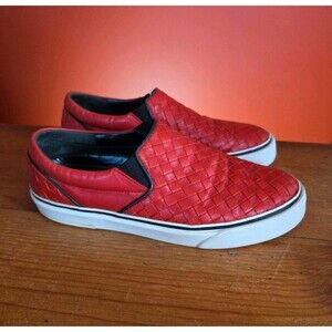 Bottega Veneta Red Weaved Leather Slip On Sneaker Shoes Italy Size EU 39 US 9